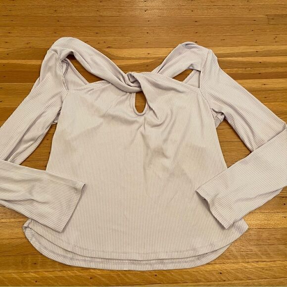 Anthropologie Tops - Anthropologie light purple ribbed long sleeve twist front cut out top NWT